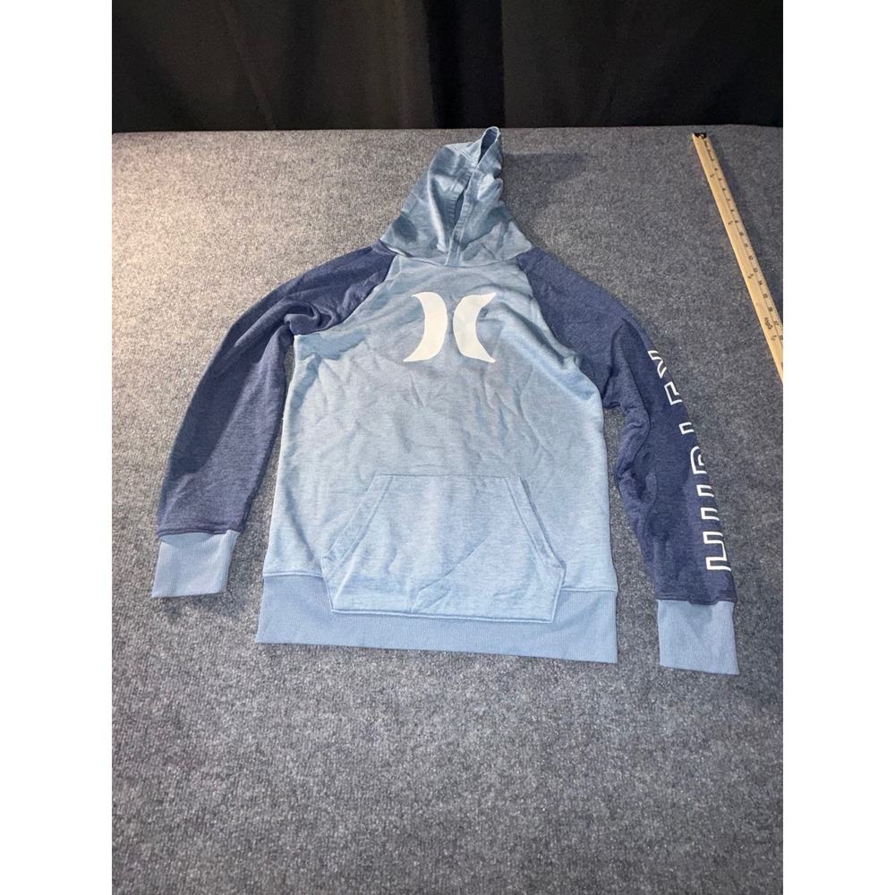Hurley Boys Blue Raglan Logo Hoodie Sweatshirt Size Large L Heathered Two-Tone
